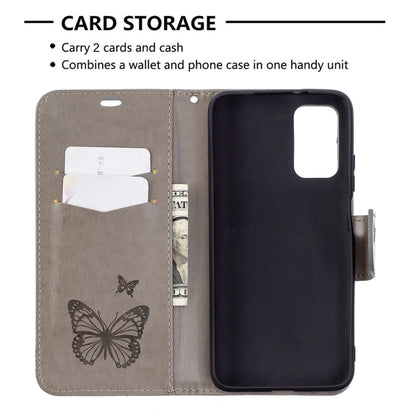 For Xiaomi Poco M3 Embossing Two Butterflies Pattern Horizontal Flip PU Leather Case with Holder & Card Slot & Wallet & Lanyard(Grey) - Xiaomi Cases by buy2fix | Online Shopping UK | buy2fix
