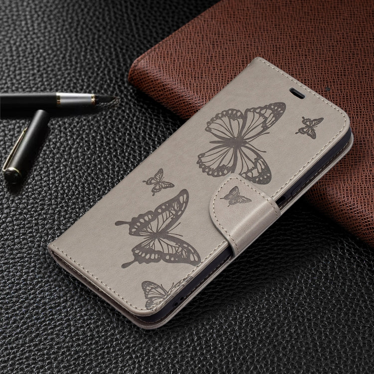 For Xiaomi Poco M3 Embossing Two Butterflies Pattern Horizontal Flip PU Leather Case with Holder & Card Slot & Wallet & Lanyard(Grey) - Xiaomi Cases by buy2fix | Online Shopping UK | buy2fix