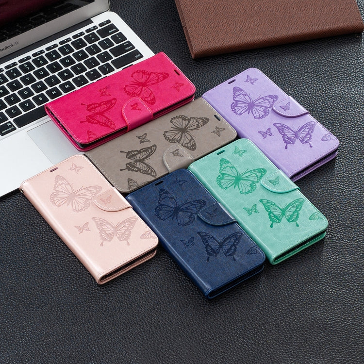 For Xiaomi Poco M3 Embossing Two Butterflies Pattern Horizontal Flip PU Leather Case with Holder & Card Slot & Wallet & Lanyard(Green) - Xiaomi Cases by buy2fix | Online Shopping UK | buy2fix