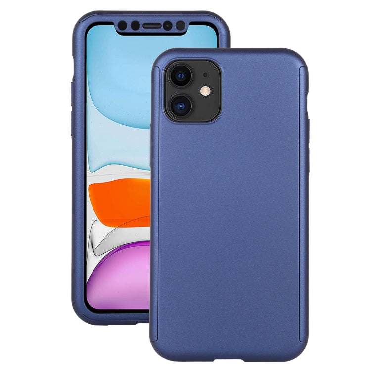 For iPhone 11 Shockproof PC Full Coverage Protective Case with Tempered Glass Film(Blue) - iPhone 11 Cases by buy2fix | Online Shopping UK | buy2fix