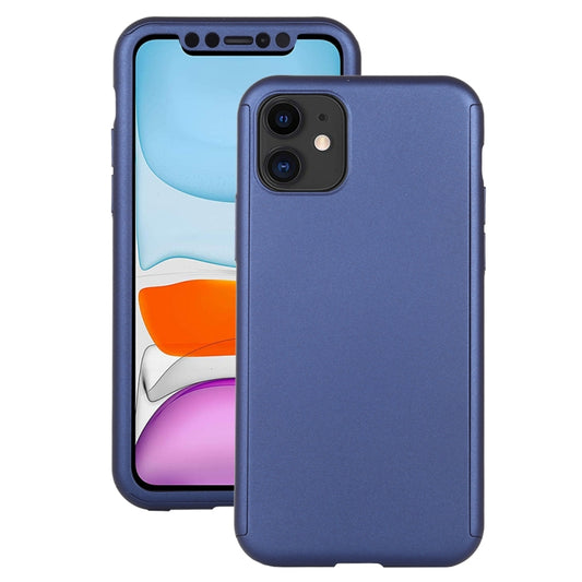 For iPhone 11 Shockproof PC Full Coverage Protective Case with Tempered Glass Film(Blue) - iPhone 11 Cases by buy2fix | Online Shopping UK | buy2fix