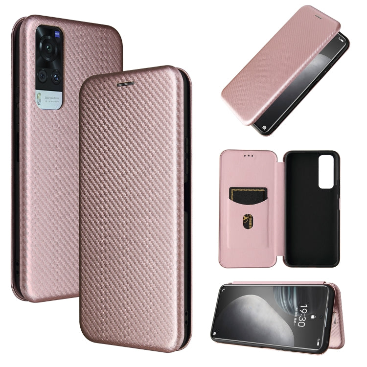 For vivo Y51 2020 Carbon Fiber Texture Horizontal Flip TPU + PC + PU Leather Case with Card Slot(Pink) - vivo Cases by buy2fix | Online Shopping UK | buy2fix