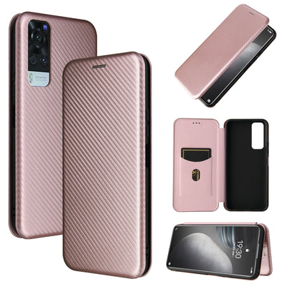 For vivo Y51 2020 Carbon Fiber Texture Horizontal Flip TPU + PC + PU Leather Case with Card Slot(Pink) - vivo Cases by buy2fix | Online Shopping UK | buy2fix