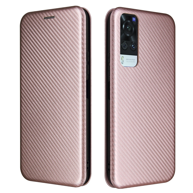 For vivo Y51 2020 Carbon Fiber Texture Horizontal Flip TPU + PC + PU Leather Case with Card Slot(Pink) - vivo Cases by buy2fix | Online Shopping UK | buy2fix