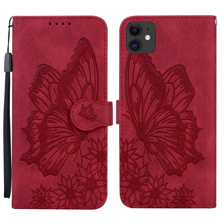 For iPhone 11 Retro Skin Feel Butterflies Embossing Horizontal Flip Leather Case with Holder & Card Slots & Wallet (Red) - iPhone 11 Cases by buy2fix | Online Shopping UK | buy2fix