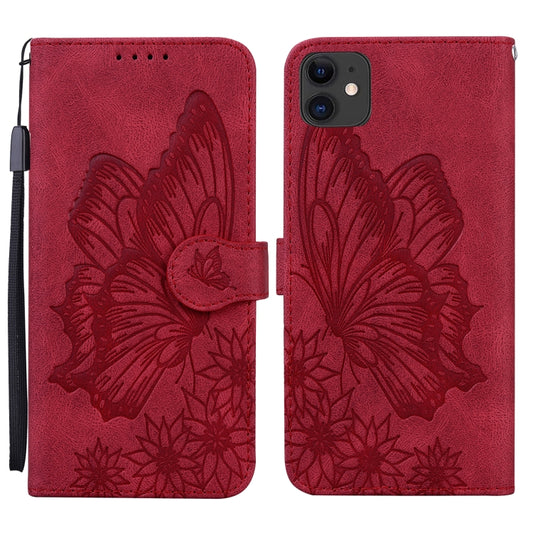 For iPhone 11 Retro Skin Feel Butterflies Embossing Horizontal Flip Leather Case with Holder & Card Slots & Wallet (Red) - iPhone 11 Cases by buy2fix | Online Shopping UK | buy2fix