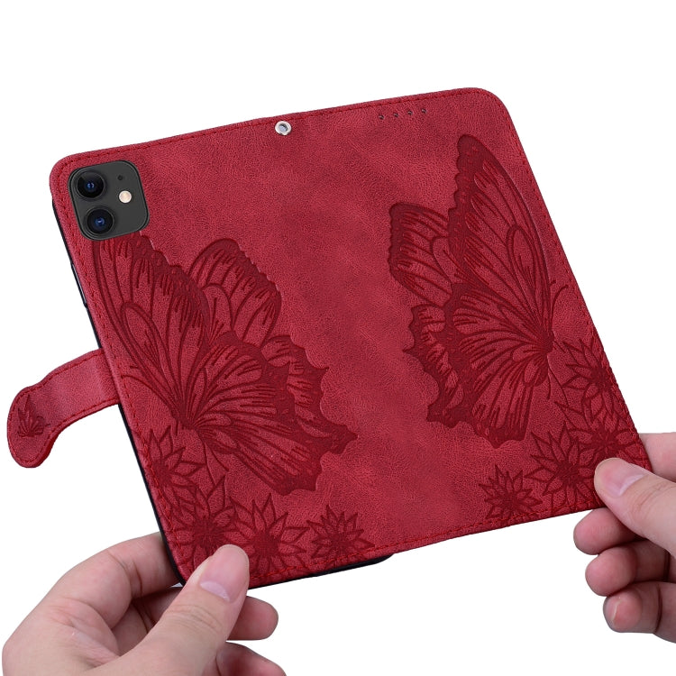 For iPhone 11 Retro Skin Feel Butterflies Embossing Horizontal Flip Leather Case with Holder & Card Slots & Wallet (Red) - iPhone 11 Cases by buy2fix | Online Shopping UK | buy2fix