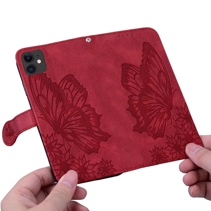 For iPhone 11 Retro Skin Feel Butterflies Embossing Horizontal Flip Leather Case with Holder & Card Slots & Wallet (Red) - iPhone 11 Cases by buy2fix | Online Shopping UK | buy2fix