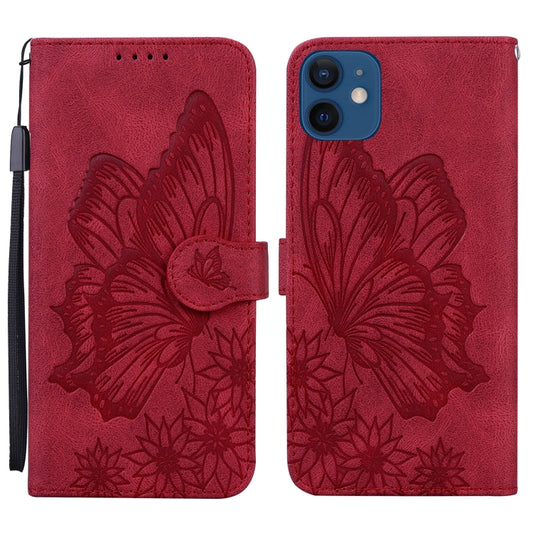 For iPhone 12 / 12 Pro Retro Skin Feel Butterflies Embossing Horizontal Flip Leather Case with Holder & Card Slots & Wallet(Red) - iPhone 12 / 12 Pro Cases by buy2fix | Online Shopping UK | buy2fix