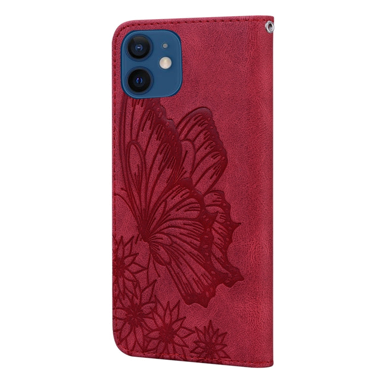 For iPhone 12 / 12 Pro Retro Skin Feel Butterflies Embossing Horizontal Flip Leather Case with Holder & Card Slots & Wallet(Red) - iPhone 12 / 12 Pro Cases by buy2fix | Online Shopping UK | buy2fix