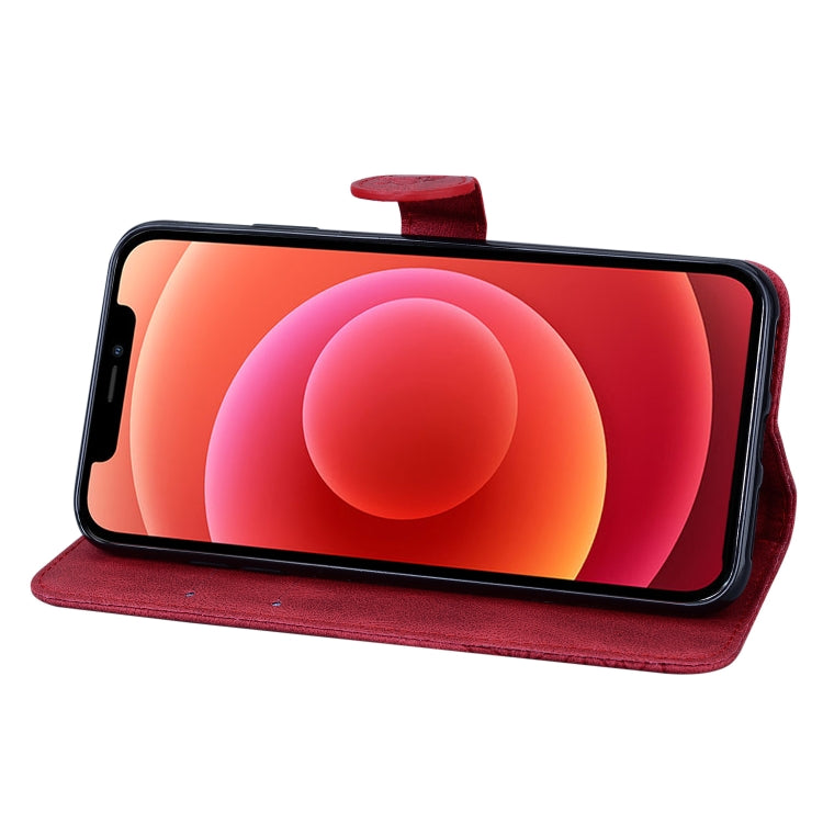 For iPhone 12 / 12 Pro Retro Skin Feel Butterflies Embossing Horizontal Flip Leather Case with Holder & Card Slots & Wallet(Red) - iPhone 12 / 12 Pro Cases by buy2fix | Online Shopping UK | buy2fix
