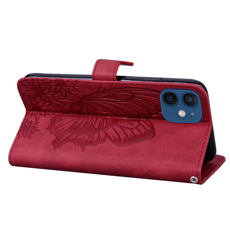 For iPhone 12 / 12 Pro Retro Skin Feel Butterflies Embossing Horizontal Flip Leather Case with Holder & Card Slots & Wallet(Red) - iPhone 12 / 12 Pro Cases by buy2fix | Online Shopping UK | buy2fix