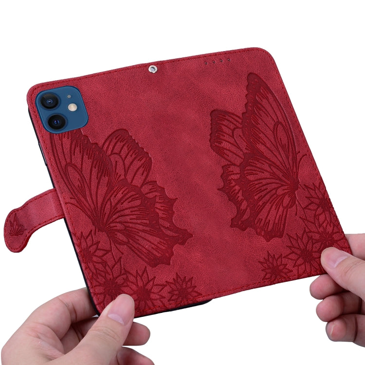 For iPhone 12 / 12 Pro Retro Skin Feel Butterflies Embossing Horizontal Flip Leather Case with Holder & Card Slots & Wallet(Red) - iPhone 12 / 12 Pro Cases by buy2fix | Online Shopping UK | buy2fix