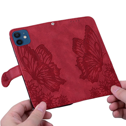 For iPhone 12 / 12 Pro Retro Skin Feel Butterflies Embossing Horizontal Flip Leather Case with Holder & Card Slots & Wallet(Red) - iPhone 12 / 12 Pro Cases by buy2fix | Online Shopping UK | buy2fix