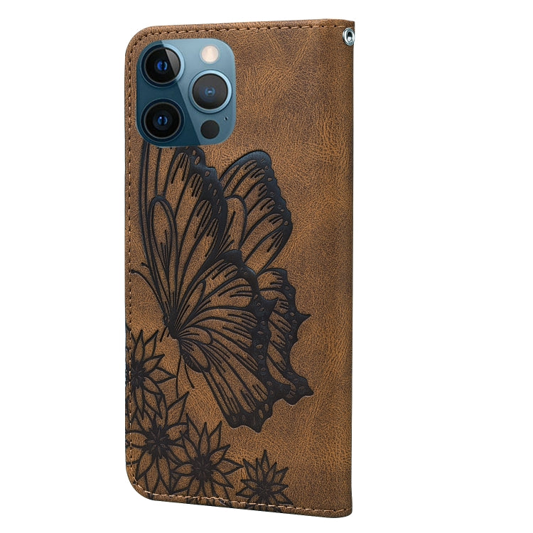For iPhone 12 Pro Max Retro Skin Feel Butterflies Embossing Horizontal Flip Leather Case with Holder & Card Slots & Wallet(Brown) - iPhone 12 Pro Max Cases by buy2fix | Online Shopping UK | buy2fix