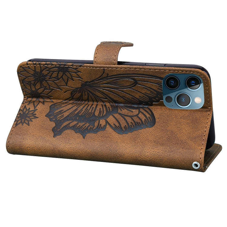 For iPhone 12 Pro Max Retro Skin Feel Butterflies Embossing Horizontal Flip Leather Case with Holder & Card Slots & Wallet(Brown) - iPhone 12 Pro Max Cases by buy2fix | Online Shopping UK | buy2fix