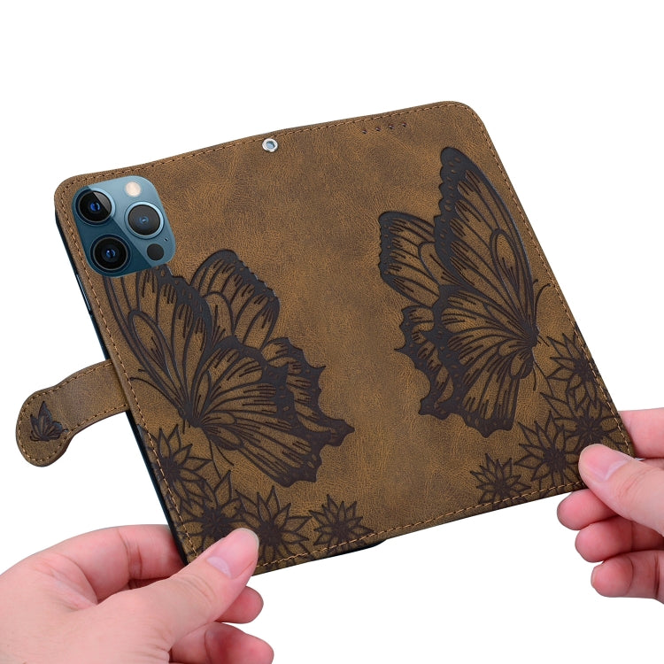 For iPhone 12 Pro Max Retro Skin Feel Butterflies Embossing Horizontal Flip Leather Case with Holder & Card Slots & Wallet(Brown) - iPhone 12 Pro Max Cases by buy2fix | Online Shopping UK | buy2fix