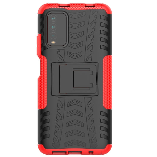 For Xiaomi Poco M3 /Redmi Note 9 4G Tire Texture Shockproof TPU+PC Protective Case with Holder(Red) - Xiaomi Cases by buy2fix | Online Shopping UK | buy2fix