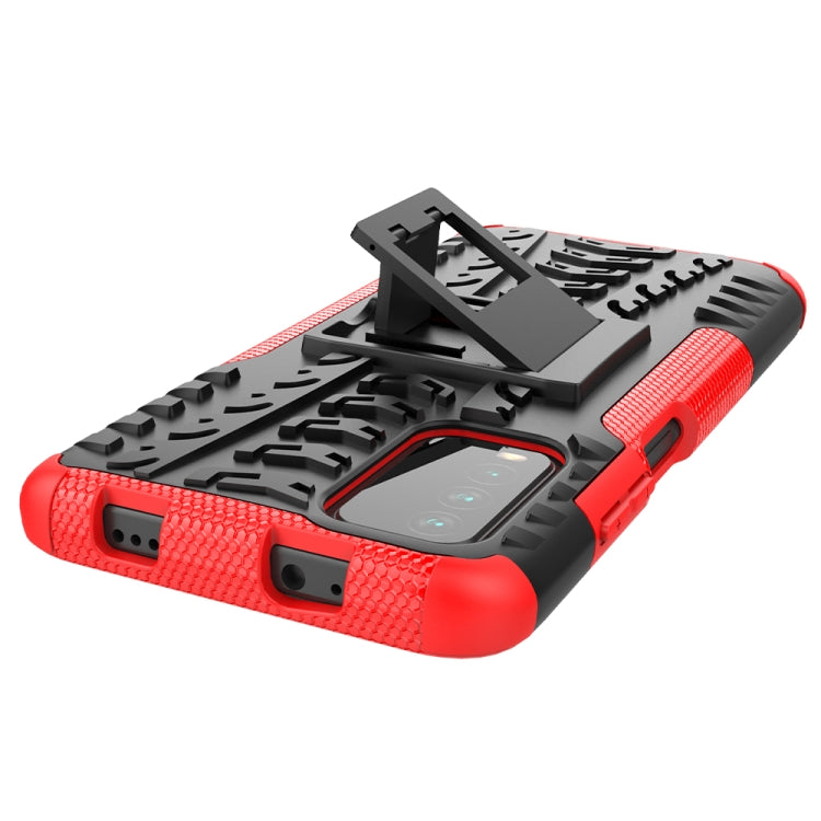 For Xiaomi Poco M3 /Redmi Note 9 4G Tire Texture Shockproof TPU+PC Protective Case with Holder(Red) - Xiaomi Cases by buy2fix | Online Shopping UK | buy2fix