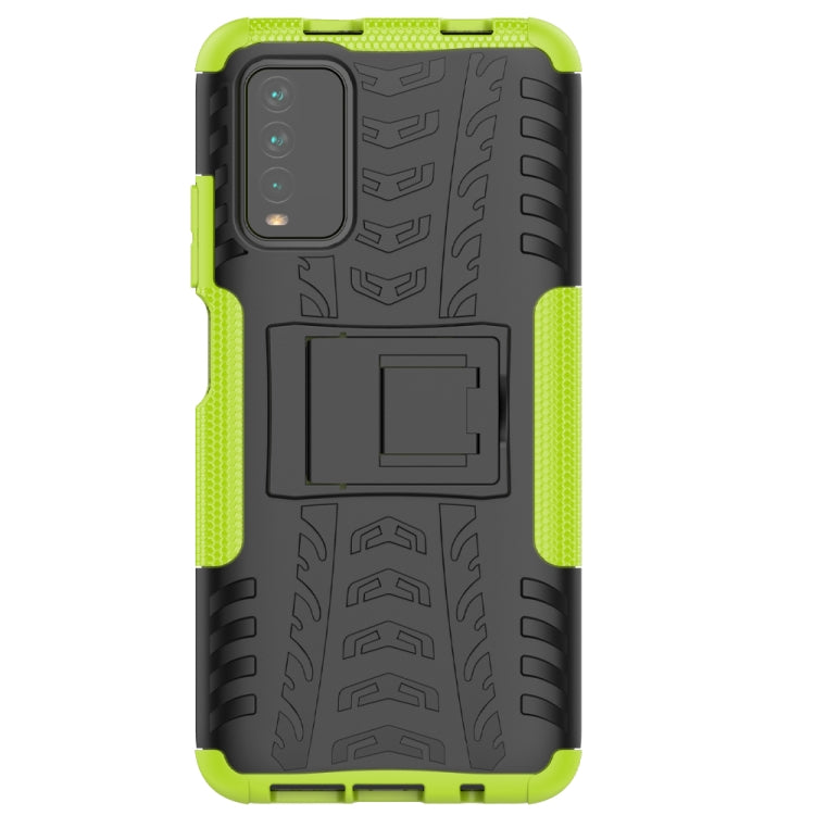 For Xiaomi Poco M3 /Redmi Note 9 4G Tire Texture Shockproof TPU+PC Protective Case with Holder(Green) - Xiaomi Cases by buy2fix | Online Shopping UK | buy2fix