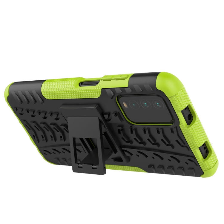 For Xiaomi Poco M3 /Redmi Note 9 4G Tire Texture Shockproof TPU+PC Protective Case with Holder(Green) - Xiaomi Cases by buy2fix | Online Shopping UK | buy2fix