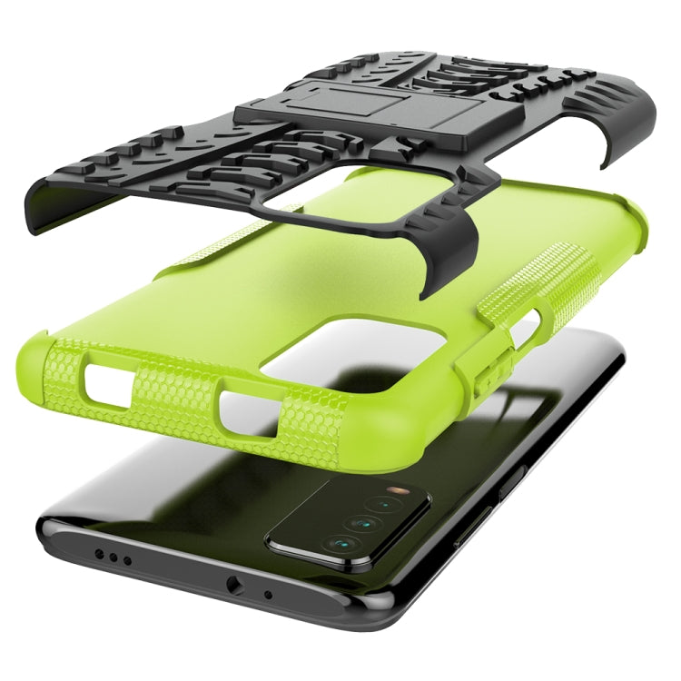For Xiaomi Poco M3 /Redmi Note 9 4G Tire Texture Shockproof TPU+PC Protective Case with Holder(Green) - Xiaomi Cases by buy2fix | Online Shopping UK | buy2fix