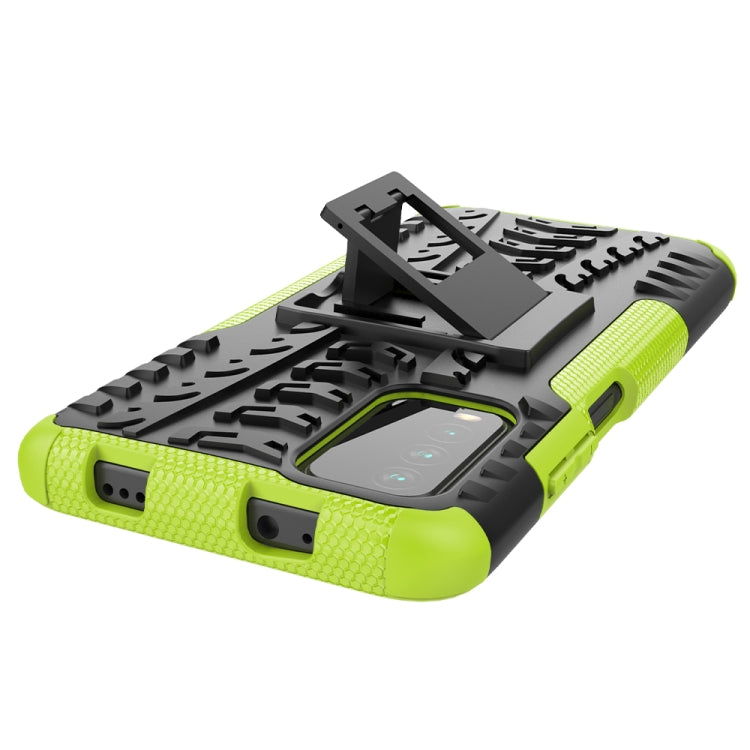 For Xiaomi Poco M3 /Redmi Note 9 4G Tire Texture Shockproof TPU+PC Protective Case with Holder(Green) - Xiaomi Cases by buy2fix | Online Shopping UK | buy2fix