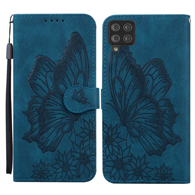 For Samsung Galaxy A12 5G Retro Skin Feel Butterflies Embossing Horizontal Flip Leather Case with Holder & Card Slots & Wallet(Blue) by buy2fix