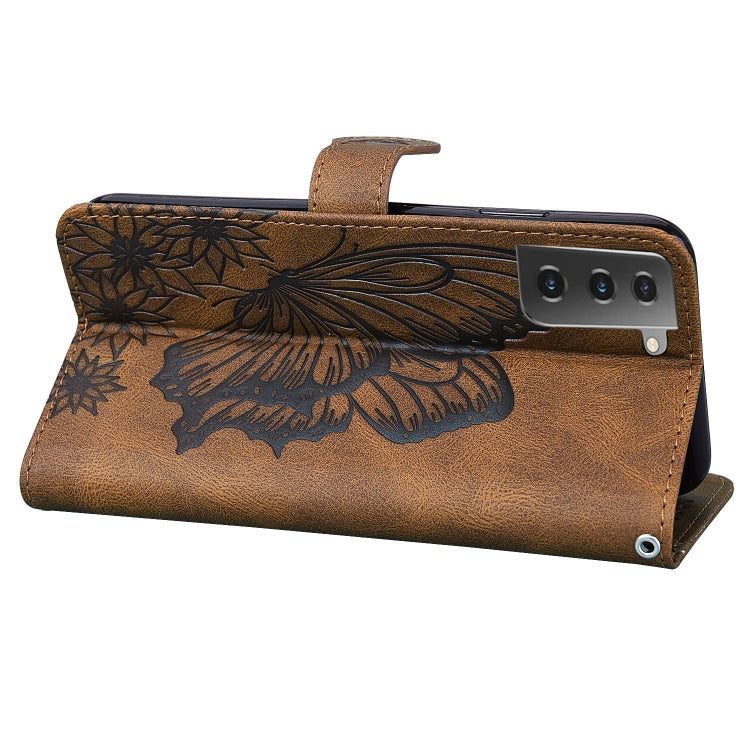 For Samsung Galaxy S21 5G Retro Skin Feel Butterflies Embossing Horizontal Flip Leather Case with Holder & Card Slots & Wallet(Brown) - Galaxy S21 5G Cases by buy2fix | Online Shopping UK | buy2fix