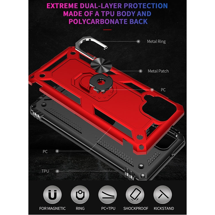 For Samsung Galaxy A12 5G Shockproof TPU + PC Protective Case with 360 Degree Rotating Holder(Red) by buy2fix