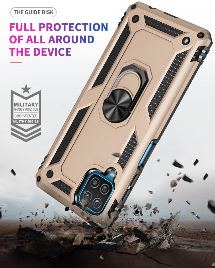 For Samsung Galaxy A12 5G Shockproof TPU + PC Protective Case with 360 Degree Rotating Holder(Gold) by buy2fix