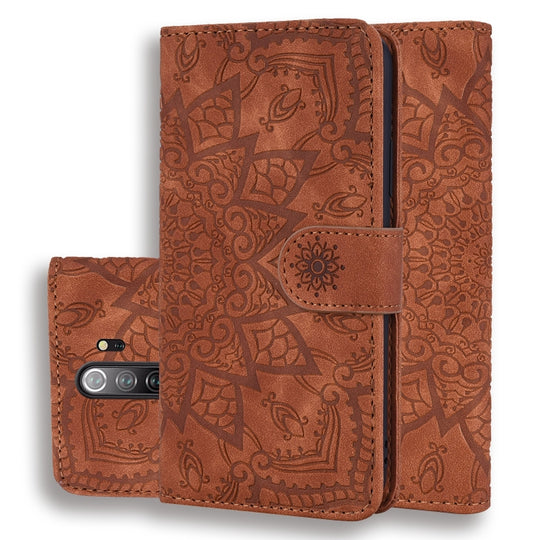 For Xiaomi Redmi Note 8 Pro Calf Pattern Mandala Double Folding Design Embossed Leather Case with Wallet & Holder & Card Slots(Brown)