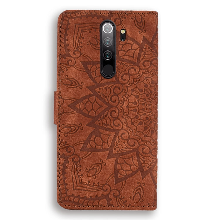 For Xiaomi Redmi Note 8 Pro Calf Pattern Mandala Double Folding Design Embossed Leather Case with Wallet & Holder & Card Slots(Brown) - Xiaomi Cases by buy2fix | Online Shopping UK | buy2fix