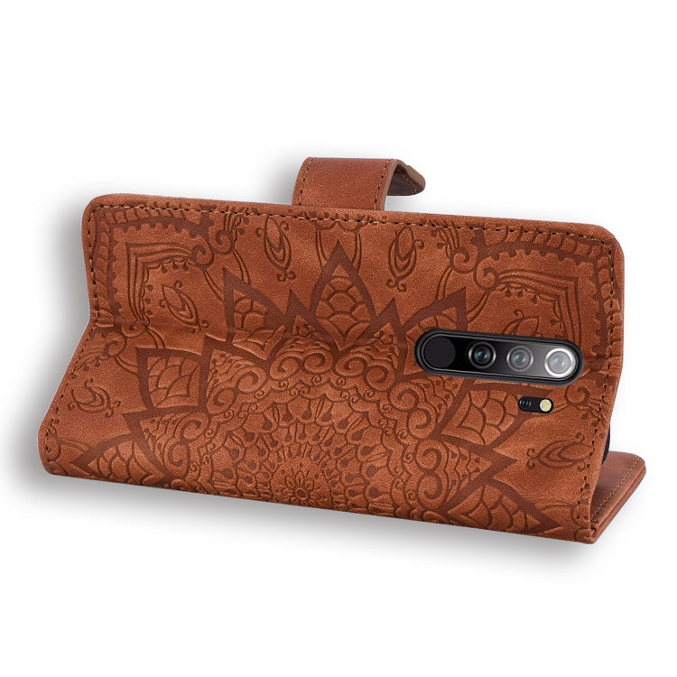 For Xiaomi Redmi Note 8 Pro Calf Pattern Mandala Double Folding Design Embossed Leather Case with Wallet & Holder & Card Slots(Brown) - Xiaomi Cases by buy2fix | Online Shopping UK | buy2fix