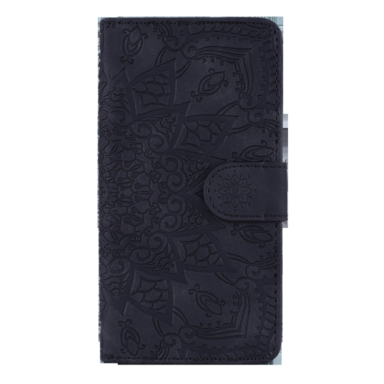 For Galaxy A20s Calf Pattern Mandala Double Folding Design Embossed Leather Case with Wallet & Holder & Card Slots(Black) by buy2fix
