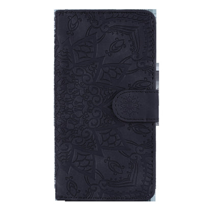For Galaxy A20s Calf Pattern Mandala Double Folding Design Embossed Leather Case with Wallet & Holder & Card Slots(Black) by buy2fix