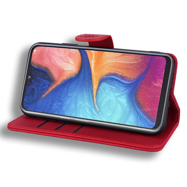 For Galaxy A20s Calf Pattern Mandala Double Folding Design Embossed Leather Case with Wallet & Holder & Card Slots(Red) by buy2fix