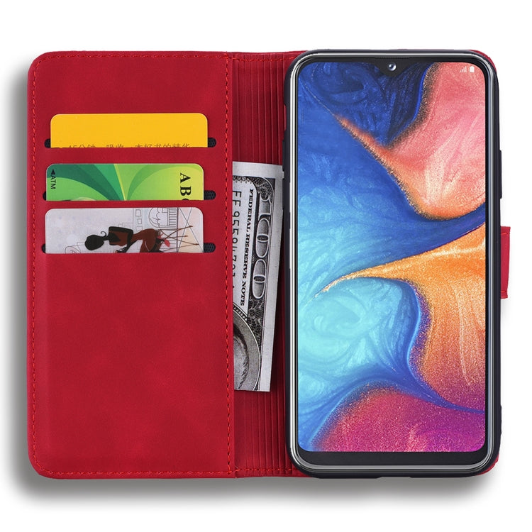 For Galaxy A20s Calf Pattern Mandala Double Folding Design Embossed Leather Case with Wallet & Holder & Card Slots(Red) by buy2fix