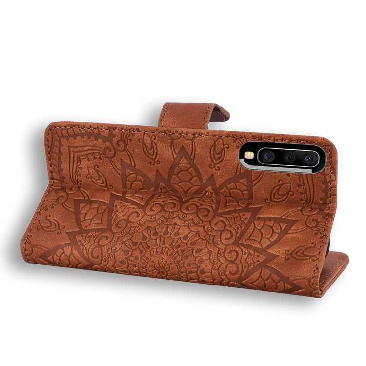 For Galaxy A30s / A50s Calf Pattern Mandala Double Folding Design Embossed Leather Case with Wallet & Holder & Card Slots(Brown) by buy2fix