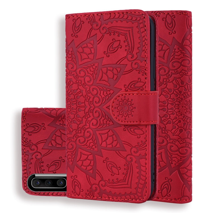 For Galaxy A30s / A50s Calf Pattern Mandala Double Folding Design Embossed Leather Case with Wallet & Holder & Card Slots(Red) by buy2fix