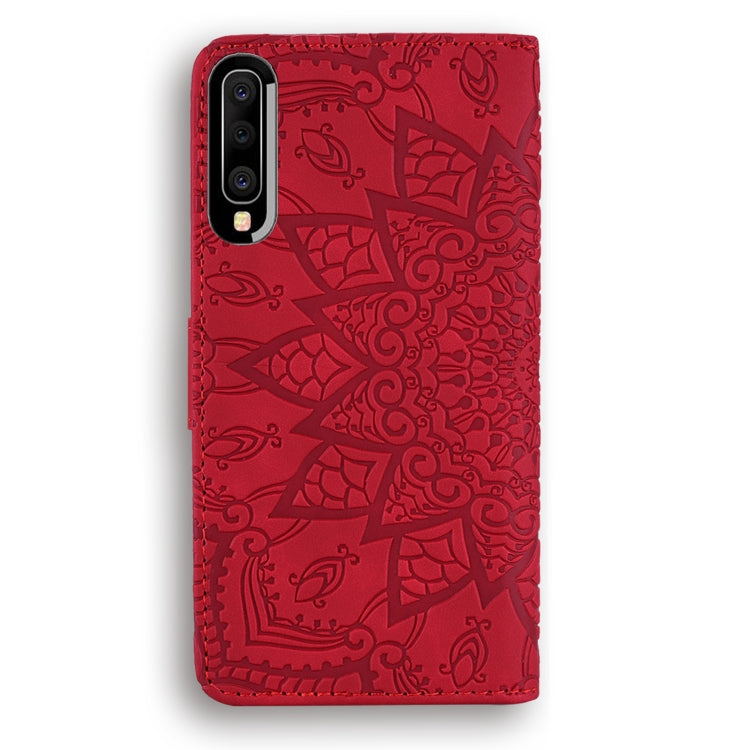 For Galaxy A30s / A50s Calf Pattern Mandala Double Folding Design Embossed Leather Case with Wallet & Holder & Card Slots(Red) by buy2fix