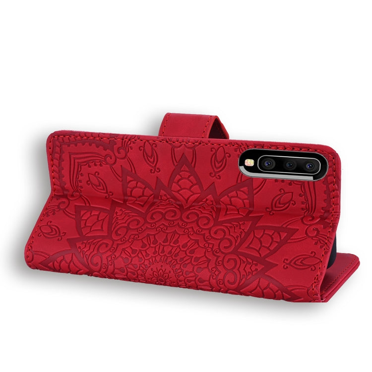 For Galaxy A30s / A50s Calf Pattern Mandala Double Folding Design Embossed Leather Case with Wallet & Holder & Card Slots(Red) by buy2fix