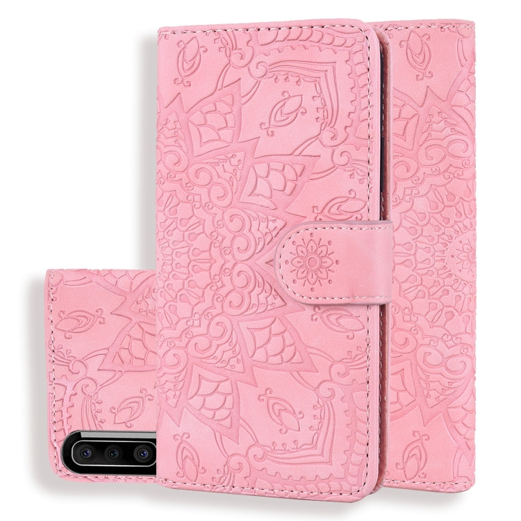 For Galaxy A30s / A50s Calf Pattern Mandala Double Folding Design Embossed Leather Case with Wallet & Holder & Card Slots(Pink) by buy2fix