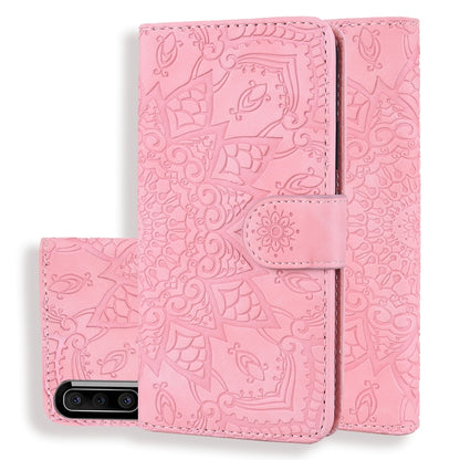 For Galaxy A30s / A50s Calf Pattern Mandala Double Folding Design Embossed Leather Case with Wallet & Holder & Card Slots(Pink) by buy2fix