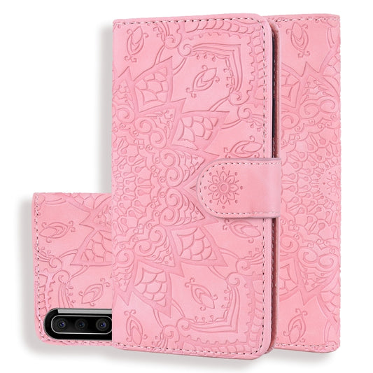 For Galaxy A30s / A50s Calf Pattern Mandala Double Folding Design Embossed Leather Case with Wallet & Holder & Card Slots(Pink) by buy2fix