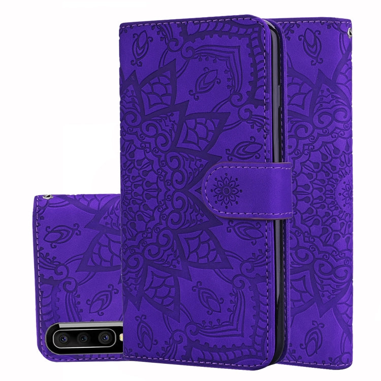 For Galaxy A30s / A50s Calf Pattern Mandala Double Folding Design Embossed Leather Case with Wallet & Holder & Card Slots(Purple) by buy2fix