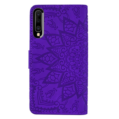 For Galaxy A30s / A50s Calf Pattern Mandala Double Folding Design Embossed Leather Case with Wallet & Holder & Card Slots(Purple) by buy2fix