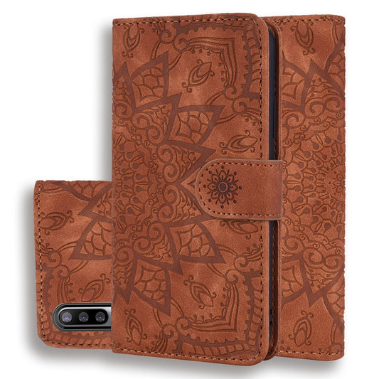 For Xiaomi Mi CC9e / Mi A3 Calf Pattern Mandala Double Folding Design Embossed Leather Case with Wallet & Holder & Card Slots(Brown) - Xiaomi Cases by buy2fix | Online Shopping UK | buy2fix