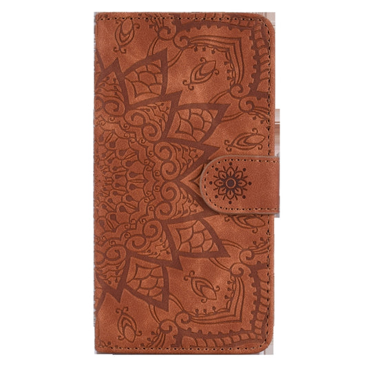 For Xiaomi Mi CC9e / Mi A3 Calf Pattern Mandala Double Folding Design Embossed Leather Case with Wallet & Holder & Card Slots(Brown) - Xiaomi Cases by buy2fix | Online Shopping UK | buy2fix