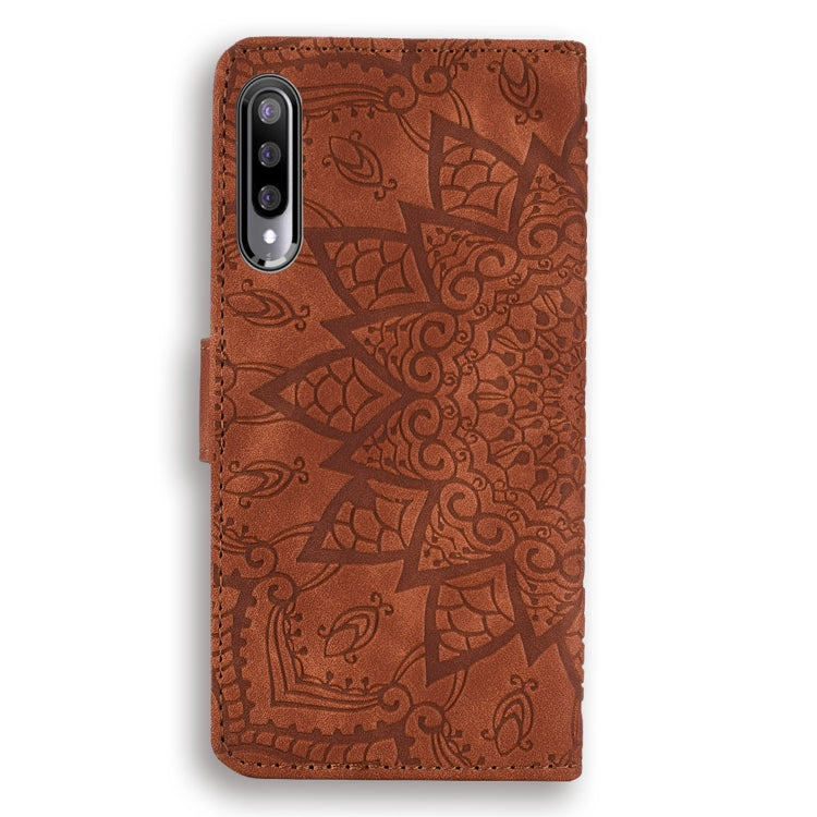 For Xiaomi Mi CC9e / Mi A3 Calf Pattern Mandala Double Folding Design Embossed Leather Case with Wallet & Holder & Card Slots(Brown) - Xiaomi Cases by buy2fix | Online Shopping UK | buy2fix